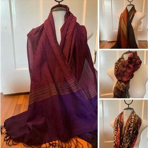 2 woven shawls and 2 scarves, acrylic/cotton blends (gifts, never worn)